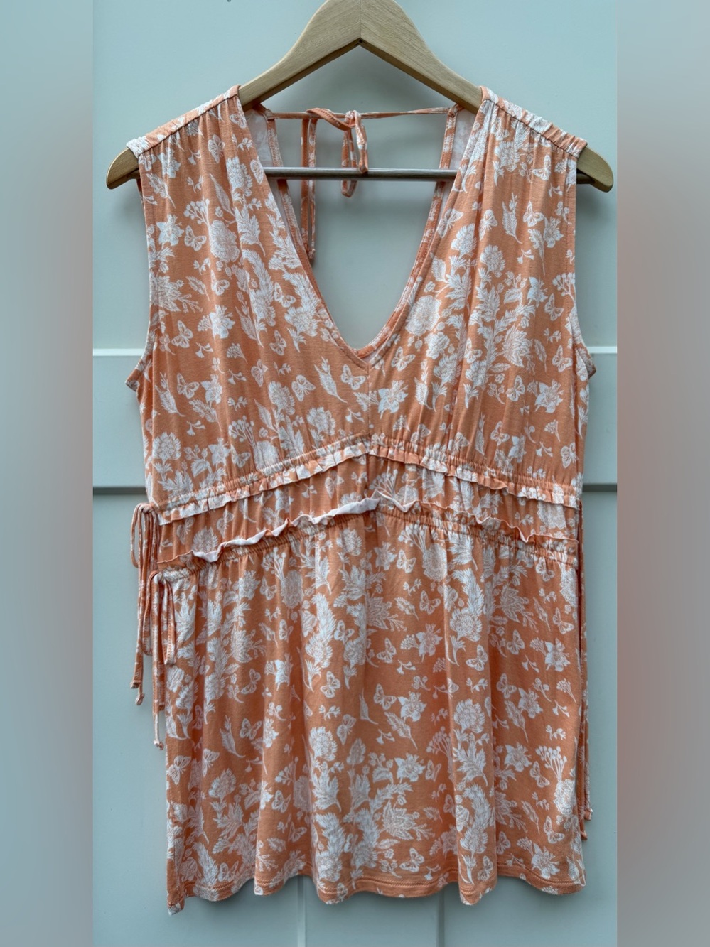 Maurices Peach Floral Print Tie-Back Tank Top- oversized XS